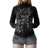 Retro-Winded Hand-Painted Sweater Coat High-Neck Zipper Open Shirt Loose Version Of Casual Top Women's