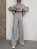 New Long-Sleeved Broad Leg Trousers Fashion Set Loose High-Collar Leisure Two