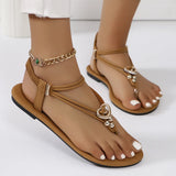 Women's Shoes 2025 Summer New Leisure Flat Bottom 40-43 Clip Toe Beach Large Size Water Drill