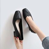 And Autumn Thick Heel Single Shoes Women's Small Leather Shoes Heel High Heels French Workplace Square Head Grandmother Shoes Korean