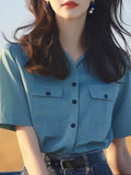 Dopamine Wears A Special Small Shirt High-End Shirt Gas Age-Old Blue Short-Sleeved Shoulder Shirt