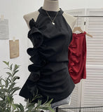 Design Sleeveless Leaves Three-Dimensional Flower Blouse Atmosphere Slimming Waist