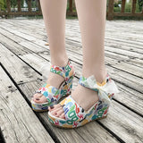 2025 New Sandal Women Korean Version Plus Size Fashion Bow Slope Heel Fishmouth High Heel Roman Sandal