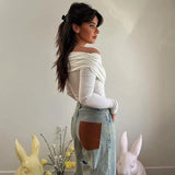 Zingj Spring Autumn New Temperament Fashion V Collar Off-Shoulder Splicing Long Sleeve Slim Joker