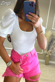 Elegant Short Puff Sleeve T-shirts Tops Women Summer Square Collar Knitted Tees Shirts Solid Basic Ribbed