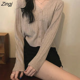 Colors Cropped Cardigan Women Knitwear Pure V-neck Spring Long Sleeve Elegant Casual Кардиган Женский Females Korean