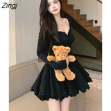 Autumn Casual Elegant Mini Dress Women Casual Korean Fashion One Piece Dress Slim Ladies Sexy Japanese Kawaii Party