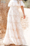 Dress Women White Slash Neck Dress Summer Butterfly Sleeve Lace Stitching Long Sundress Boho Hollow Out Vestido