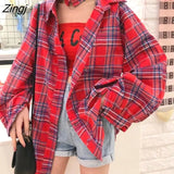 Women Classic Long Plaid Vintage Simple Student Korean Style Womens Shirts All-match Casual Soft Harajuku Fashion