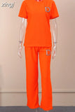 Women New Fashion Letter Printed 2 Piece Sets Short Sleeve Tops+High Waist Pants Suit Ladies Matching Casual Outfits