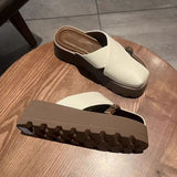 Half Slippers Women Wear 2025 Spring And Summer New Retro Fashion Pine Cake Thick Bottom Comfortable Lazy People Cool