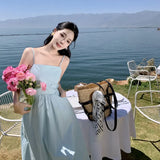 Zingj Shot Romantic Female A Show Back Halter Dress Female A Word Waist Fairy Seaside Vacation Long