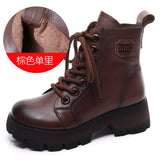 Handmade Martin Boots Women Winter New Tape Heightening Single Boots Coarse And Stylish Handsome Leather