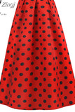 Skirt Women Summer High Waist Polka Dot Vintage Skirts Red Retro Robe