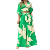 Women's V-Neck Lantern Sleeve Long Sleeve Short Top Broad Leg Trousers Fashion Suit Women's