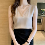 Tops for Women Satin Mesh Female Tank Top Sexy V-neck Woman Vest White Basic 2023 Ladies Tops Sleeveless Women