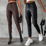 Zingj Autumn And Winter Money Collect Waist Street Fashion Rope Leather Pants