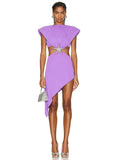 O Neck Tank Waist Hollow Out Bandage Dress Women Purple Sleeveless Asymmetric Bodycon Dressl Celebrity Party Club