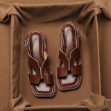 Brown Low-Heeled Toe Sandals Women In The Spring And Summer Of 2025 New Fashion Large-Size Flat Bottom Casual Roman