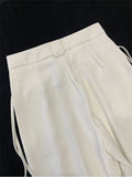 Style Casual White Women's Bandage Trousers Women High Waist Pockets Female Pleated Wide Leg Pants 2023 Autumn