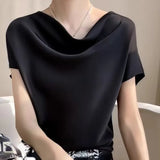 Short-sleeve Blouse Satin Top Summer Fashion Shirts Female Clothing White Tops Loose Shirt Woman Elegant 2023 New