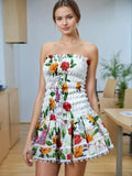 Holiday Style Slim Hanging Neck Bag Hip Dress 2025 Summer New Design Printing Folds Short Dress