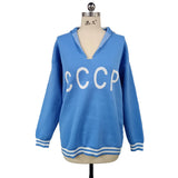 New Fashion Collar Hollow Knitted Shirt Women CCCP Letter Embroidery Casual Style
