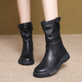 Kraft Retro-Winded Sleet Boots Women Autumn And Winter New Horse Boots Flat-Bottomed Knight Boots Side Zippered Work-In-Work Martin