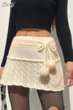 Y2K Vintage Fashion Knitted Sweater Low Waist Skirt Autumn Hot 2000s Aesthetic Mini Skirts Female Kawaii