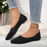 Version Of Knitted Breathable Shallow Mouth Flat Sole Single Shoes Large Size Flying Wet Sharp Lazy Working