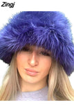 Winter Warm Fur Bucket Hats For Women Outdoor Hat Soft Fleece Fisherman Cap Korean Fashion Chic Lady Causal Caps