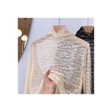 Zingj Soft Very Special Letter Lace Shirt Sexy Perspective Mesh Gauze Spring 2024 New Long-Sleeved T-Shirt