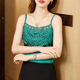 Women Blouse Floral Satin Elegant Blouses Hollow Sexy Tank Tops Camisole Slim Solid Womens Tops 2023 Summer Female