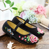 Zingj Shoes Injection Plastic Soft Sole Large Size Fat Feet Mother Shoes Women Embroidered Cloth Shoes Single Shoes Spring / Summer