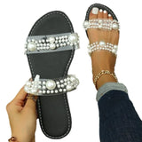 Square Head Pearl Simple One-Character Slippers Women's Large Size Beach Cool