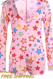Hot Sale Women Sexy Stretchy Pajamas Long Sleeve V-Neck Pineapple Star Heart Printed Bodycon Summer Lady Jumpsuit