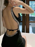 2025 Summer Dress Femininity Elegant Fashion Sleeveless Sling Design Feeled Diamond High-Waisted Skirt