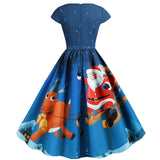 Santa Claus Print Vintage Women Elegant Christmas Party Dress Robe Femme 3XL Casual V Neck Winter Midi