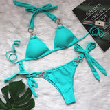 Zingj New Swimsuit Sexy Crystal Diamond Solid Color Strap Bikini Beach Vacation Swimsuit
