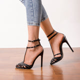 Black Sexy Fine Band Combination Fine High Heel Sandals Large Size Buckle Hollow Women