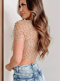 Women's New T-Shirt Pearls Short-Sleeved Summer Music Festival Party Sexy Lied