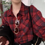 Red Plaid Shirt Coat Woman 2025 Spring And Autumn Lazy Wind Loose Shirt Casual Design