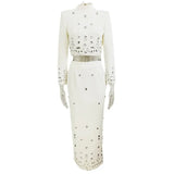 Star Fashion New Heavy Industry Nails Studded Short Top Dress Suit Two