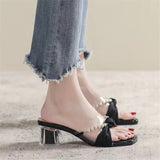 Women 2025 Summer New Season Transparent Sandals With Coarse And Beaded Outside Wearing Square Cool