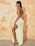 Beach Hoodie Sexy Knitted Empty Back Tie With Open-Fork Swimsuit Beach Dress