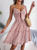 And Summer Broken Flower Bow V Tie Wooden Ear Big Swing Dress Holiday Sling Skirt Women's