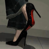 Red-Soled High-Heeled Women's Spring And Autumn 2025 New Black Fine Heel Sexy Sharp Head Beauty Professional Temperament Single