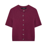 And Winter New Bow Buckle Buckle Short-Sleeved Knit Coat