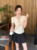 Xixi 2025 Summer New Thousand Gold Wind With Shirt Women's Short-Sleeved Top Knitted Shirt