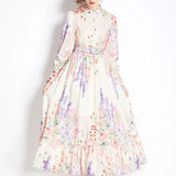 Exquisite Dress Female Fashion Retro Elegant Lantern Long Sleeves To Print French Dress